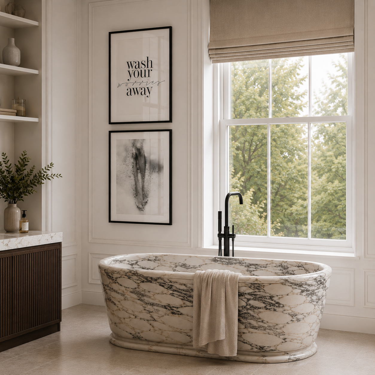 Luxury Bathroom with stylish wall art