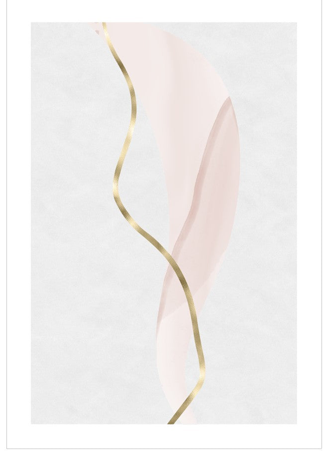 Abstract design with a gold wavy line on a light pink background