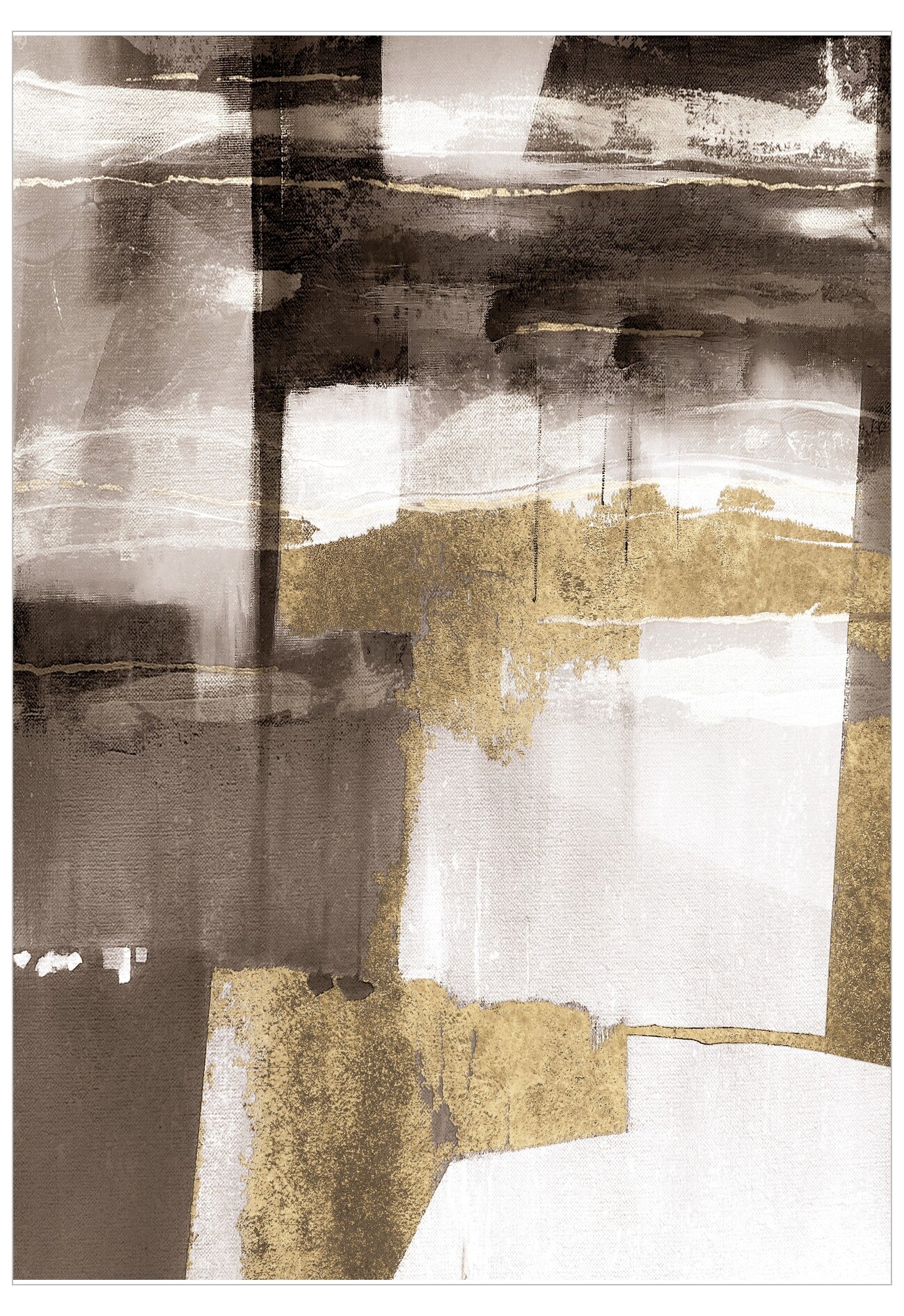 Abstract art piece with gold, black, and white colors