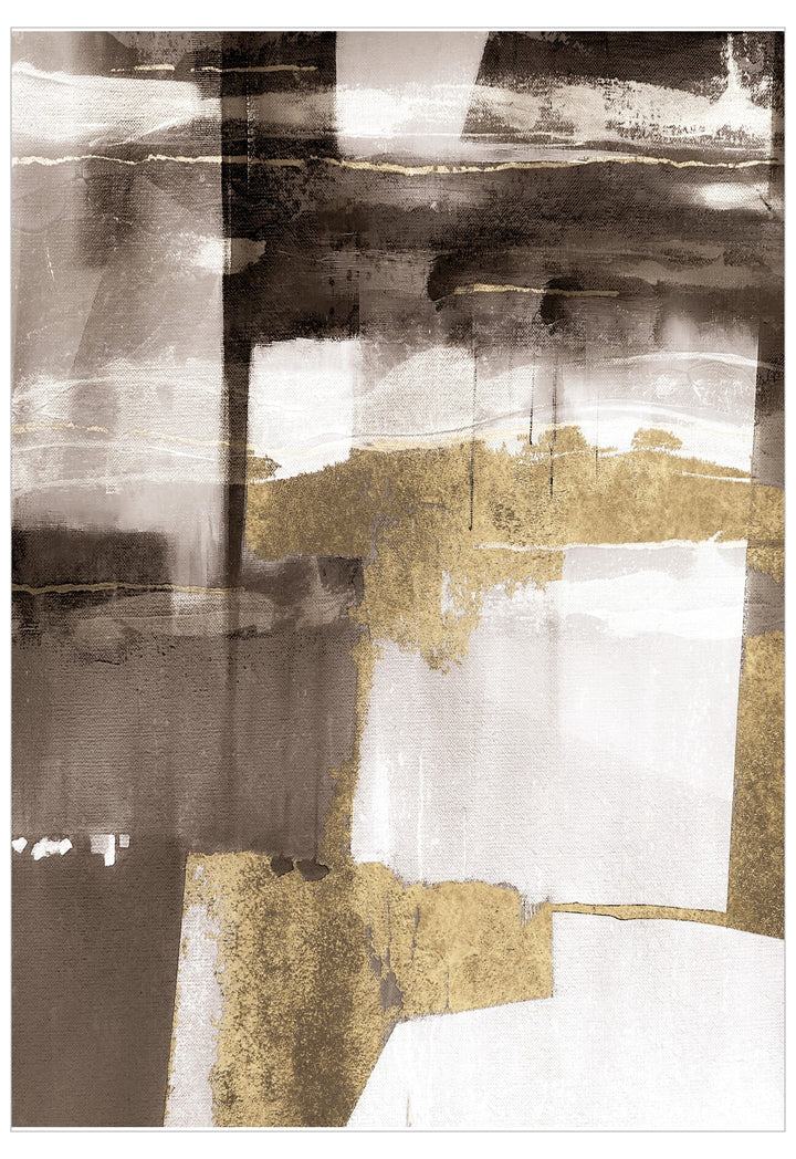 Abstract art piece with gold, black, and white colors