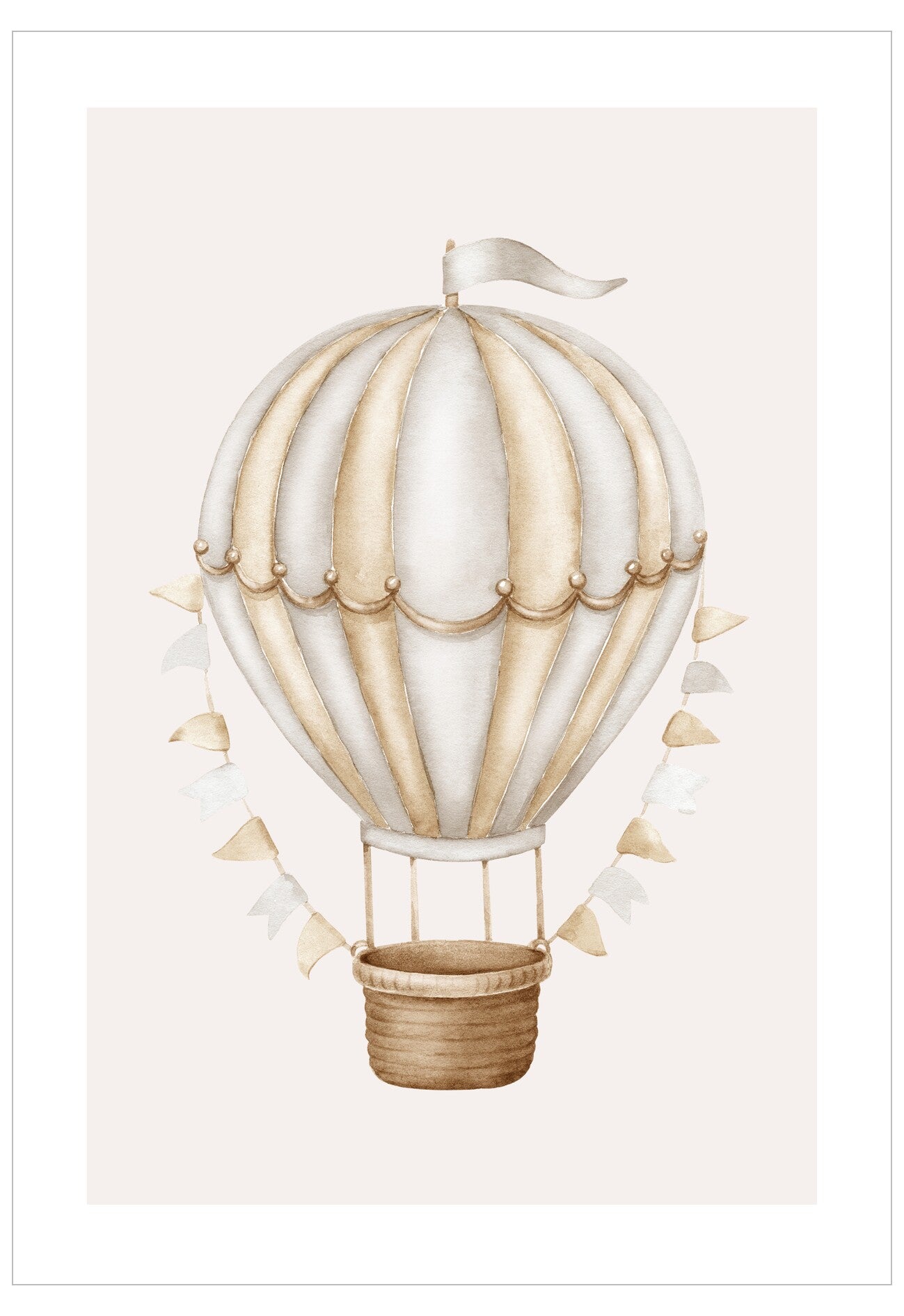 Illustration of a vintage-style hot air balloon on a light background