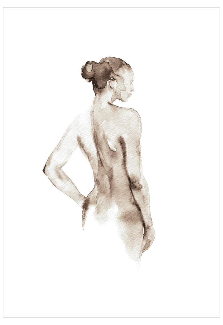 Artistic depiction of a nude figure in a minimalist style on a white background