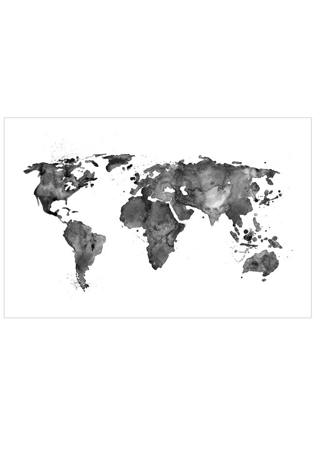 Black and white world map on a white background