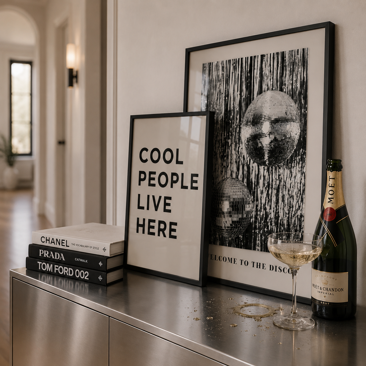 Trendy disco wall art in modern home