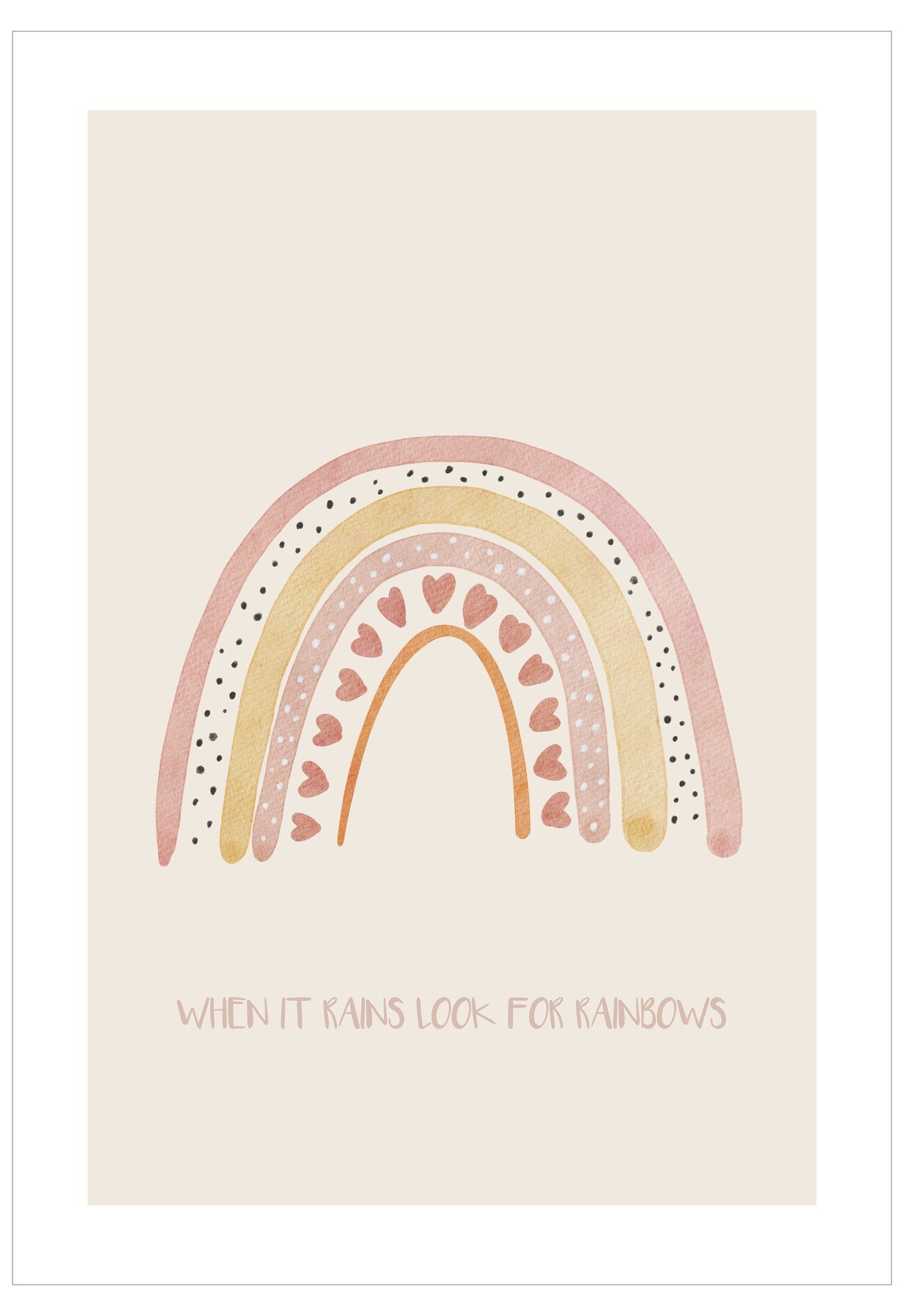 Decorative poster with a rainbow design and text on a beige background