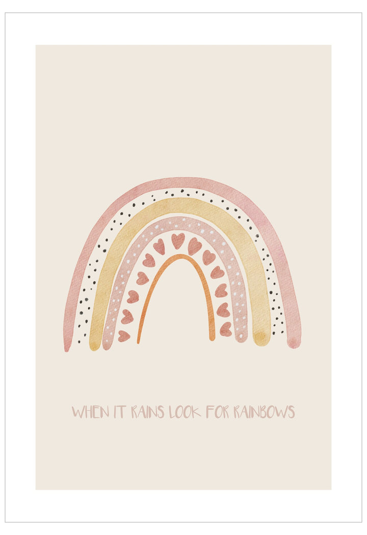 Decorative poster with a rainbow design and text on a beige background