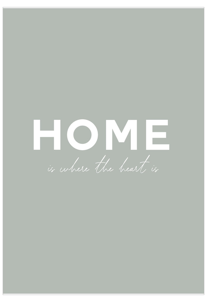 Text 'HOME is where the heart is' on a light gray background