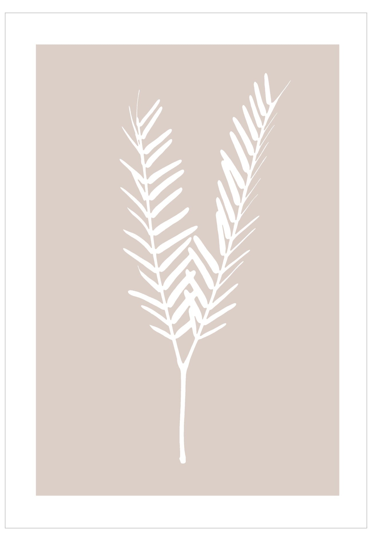 White leaf design on a beige background