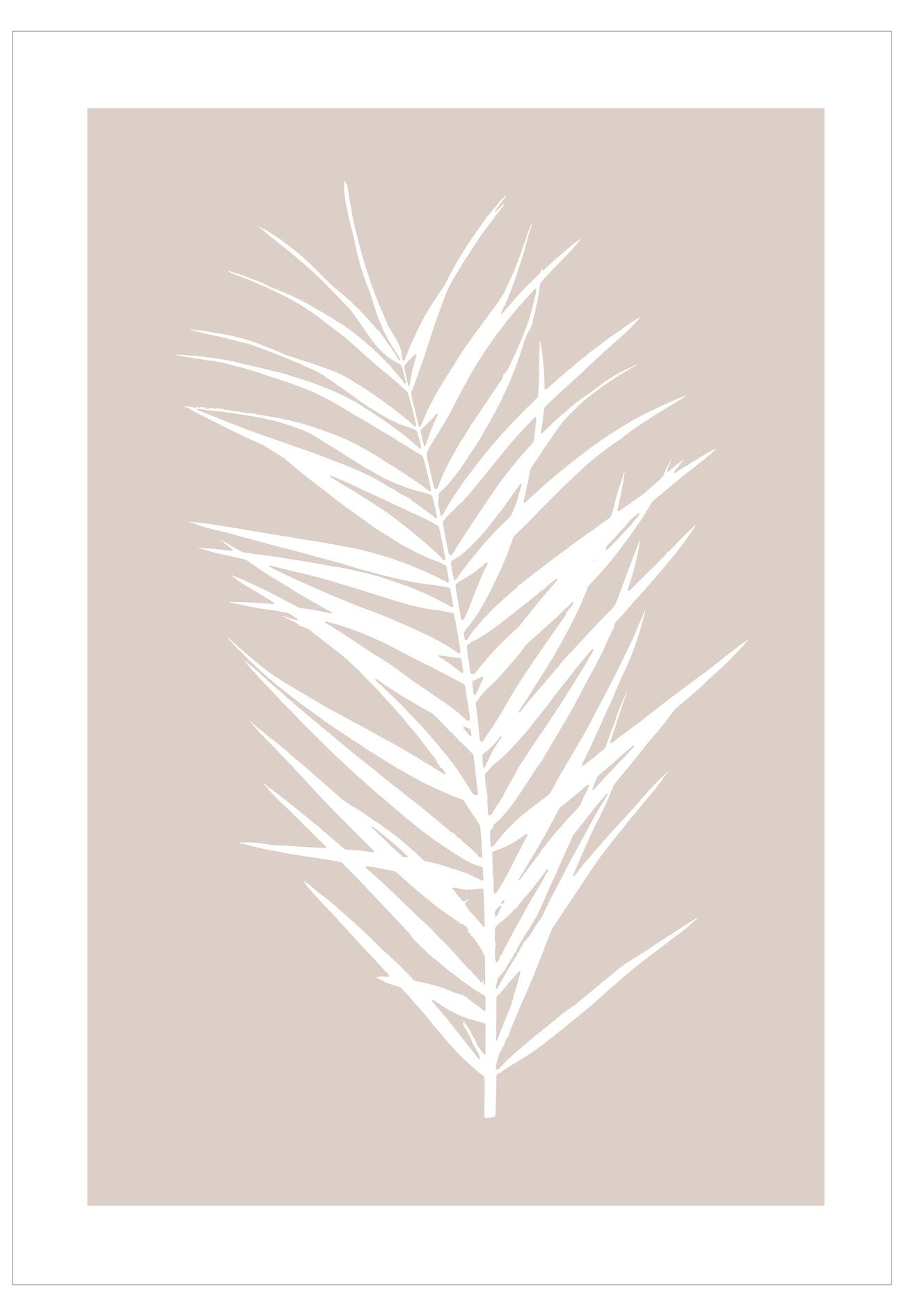 White palm leaf design on a beige background