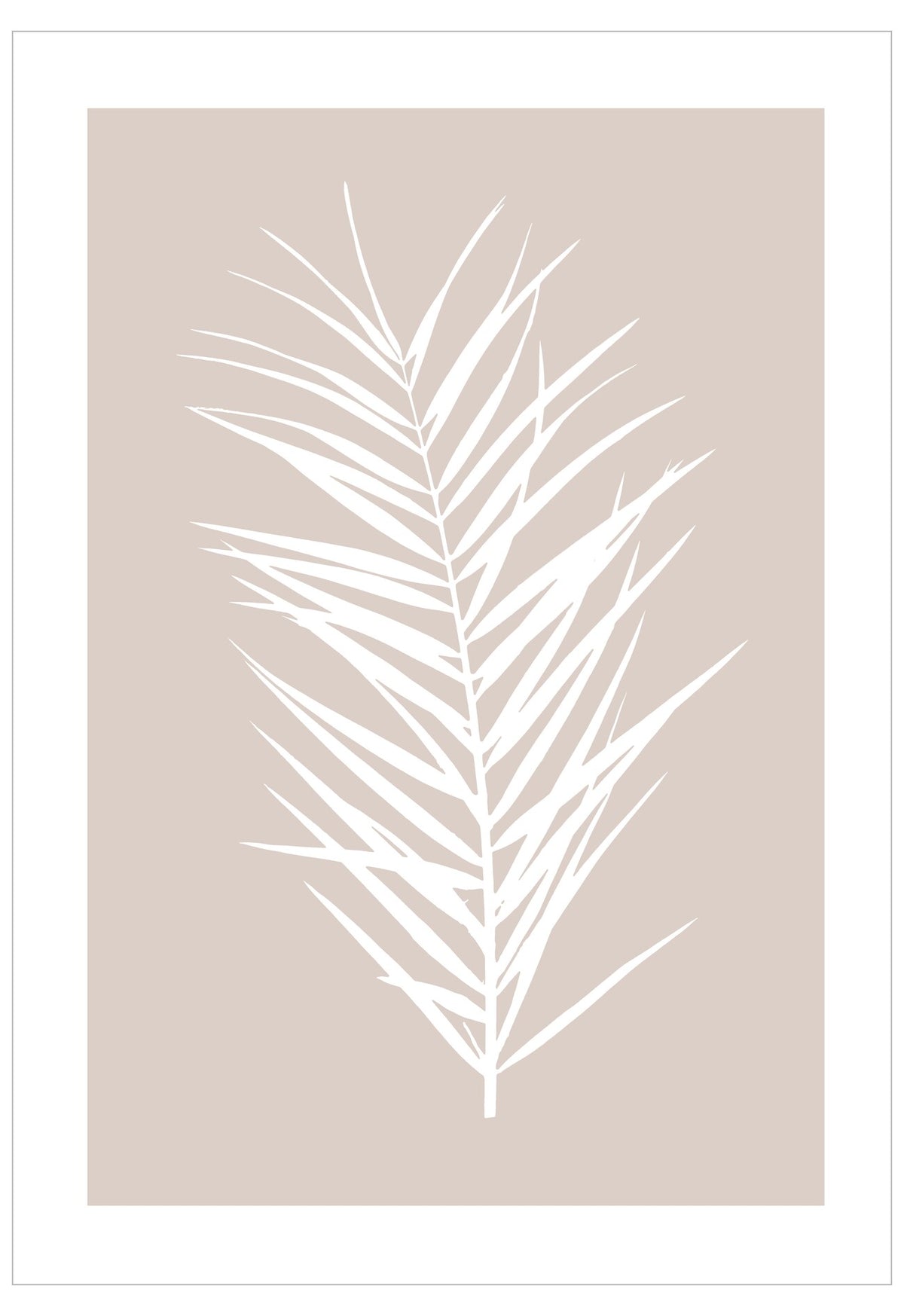 White palm leaf design on a beige background