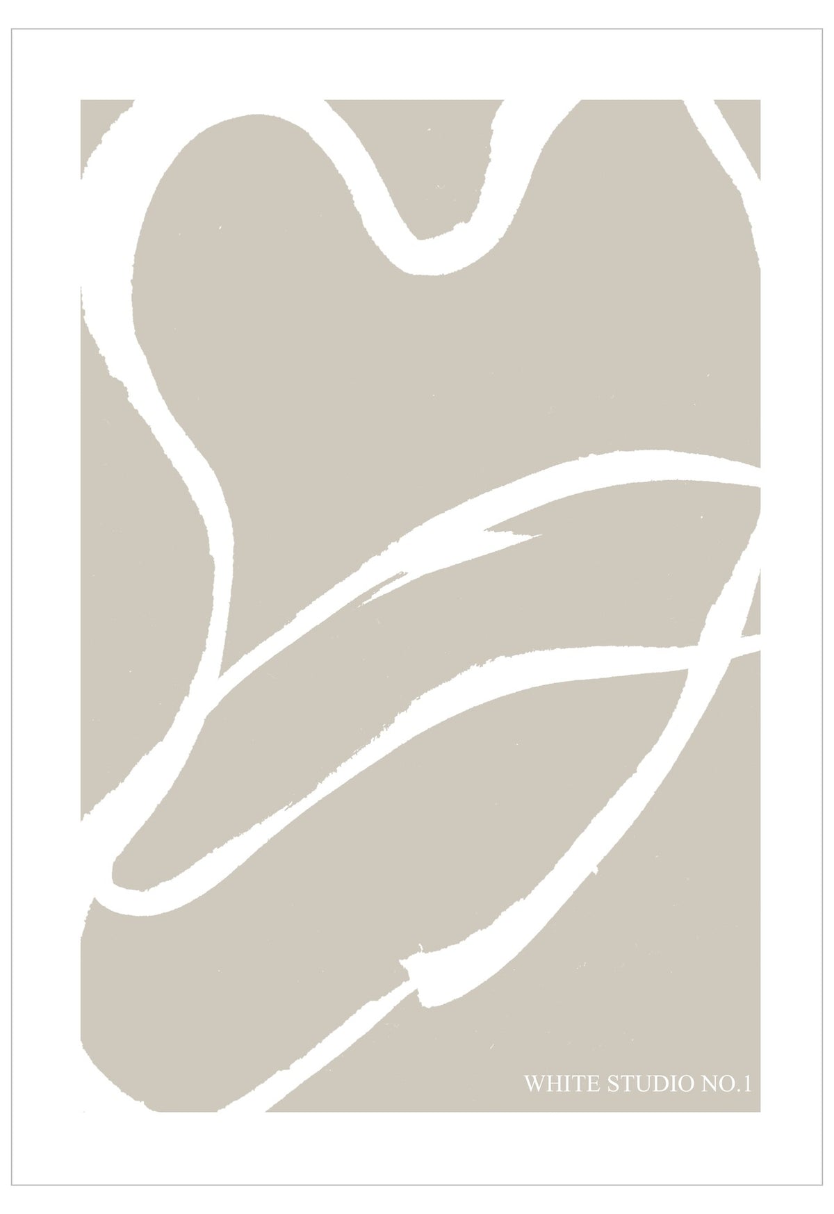 Abstract white line design on a beige background with 'White Studio No.1' branding.