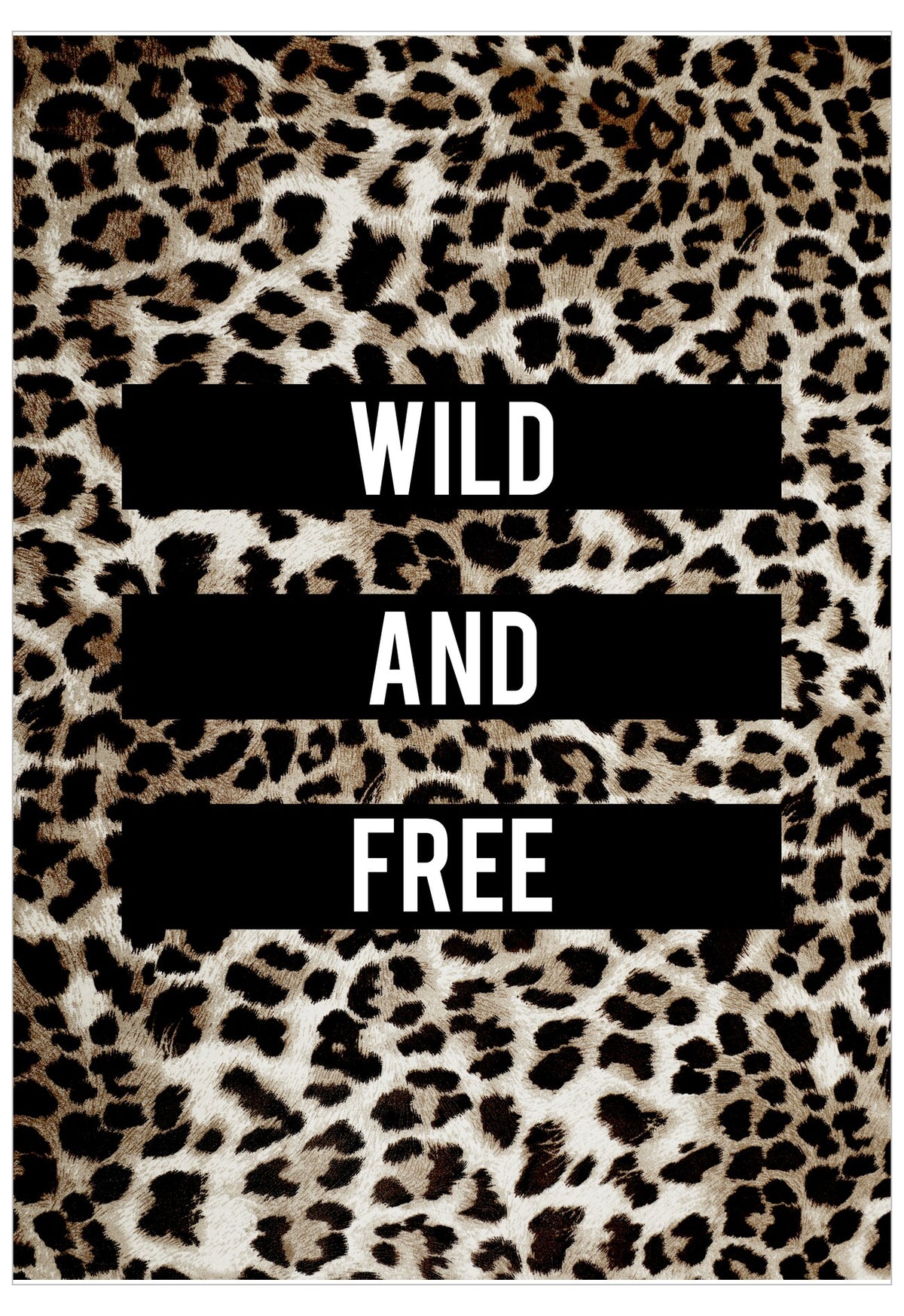 Leopard print pattern with 'Wild and Free' text