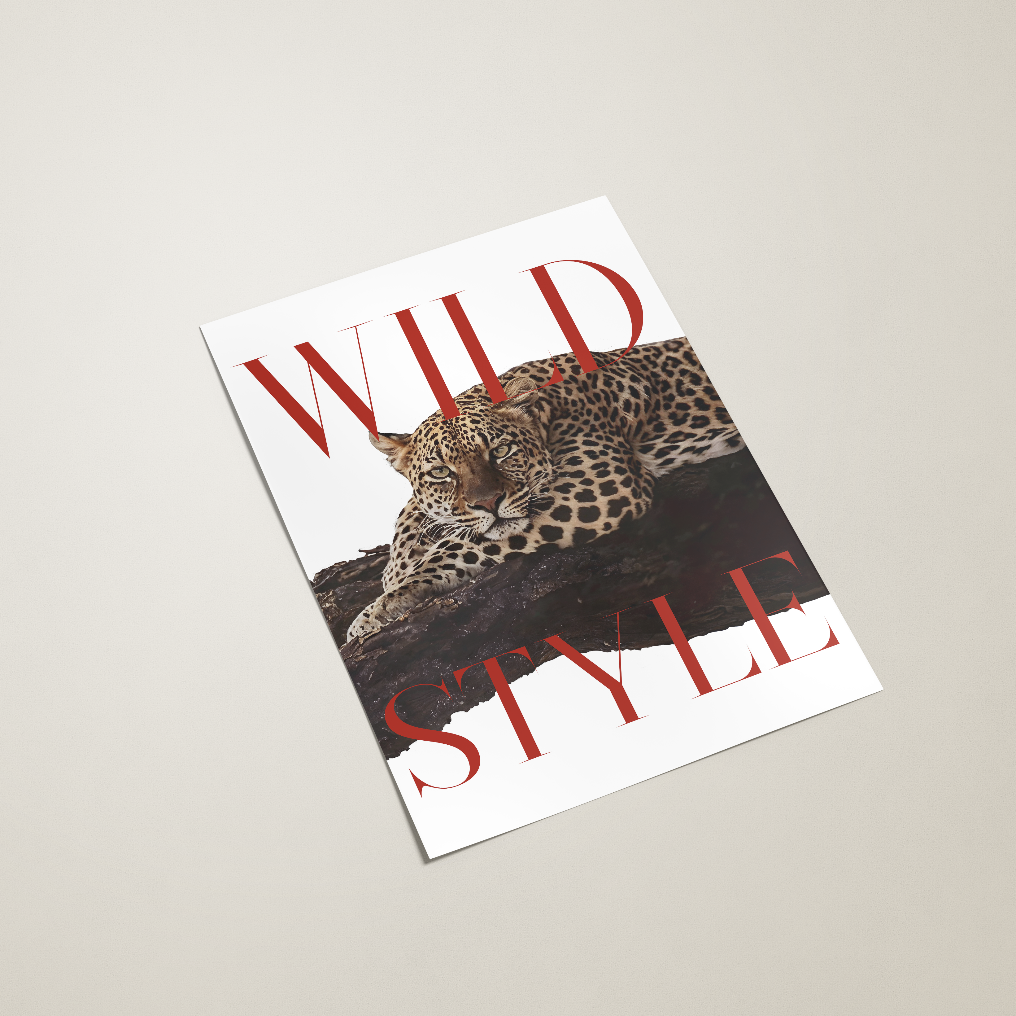 Poster with text: 'Wild Style' with a leopard illustration on a beige background