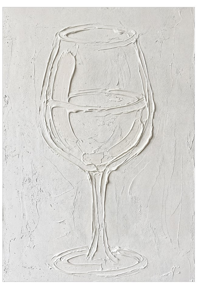 Abstract textured painting of a wine glass on a light gray background