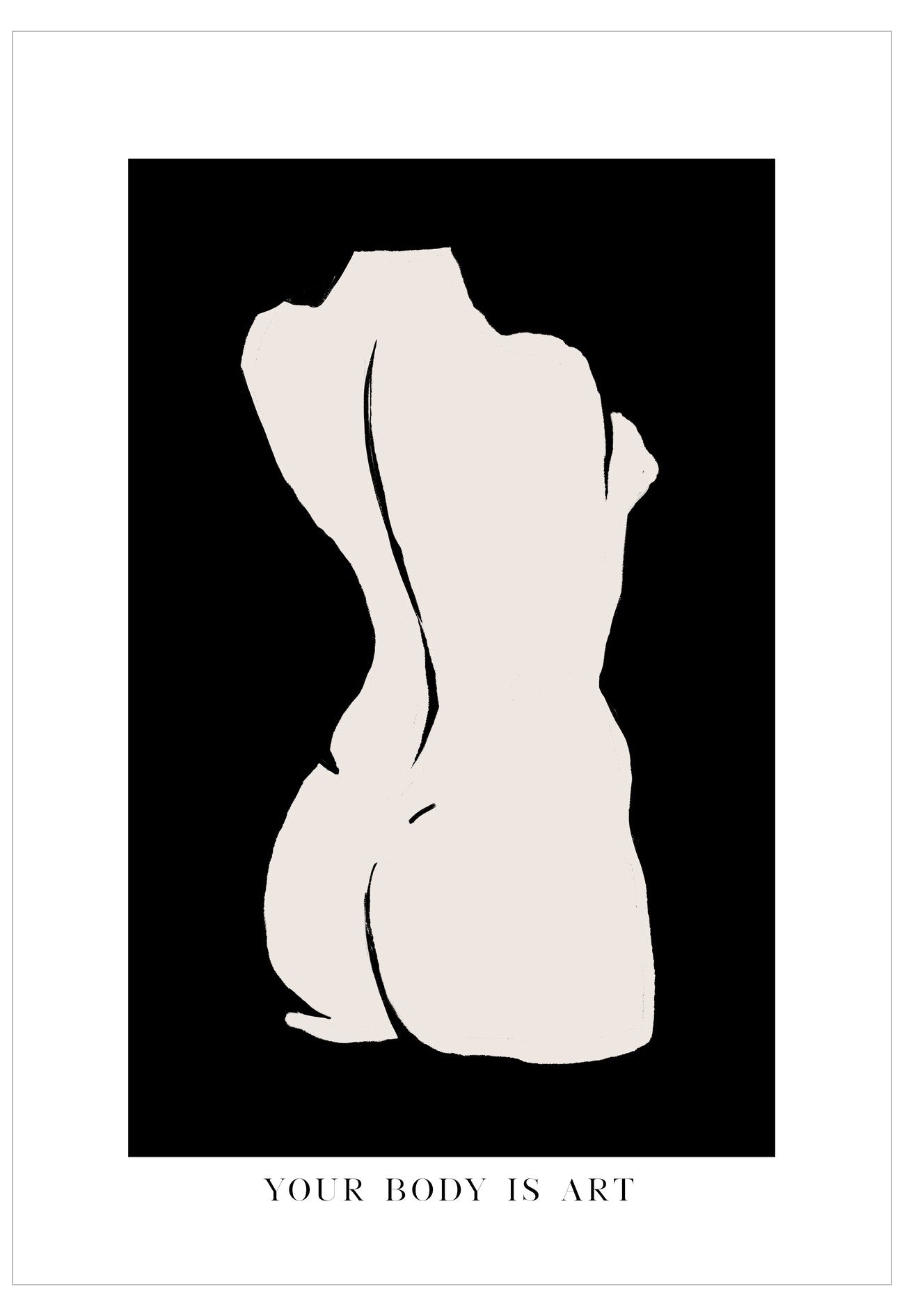 Black and white illustration of a torso with 'Your Body is Art' text on a black background