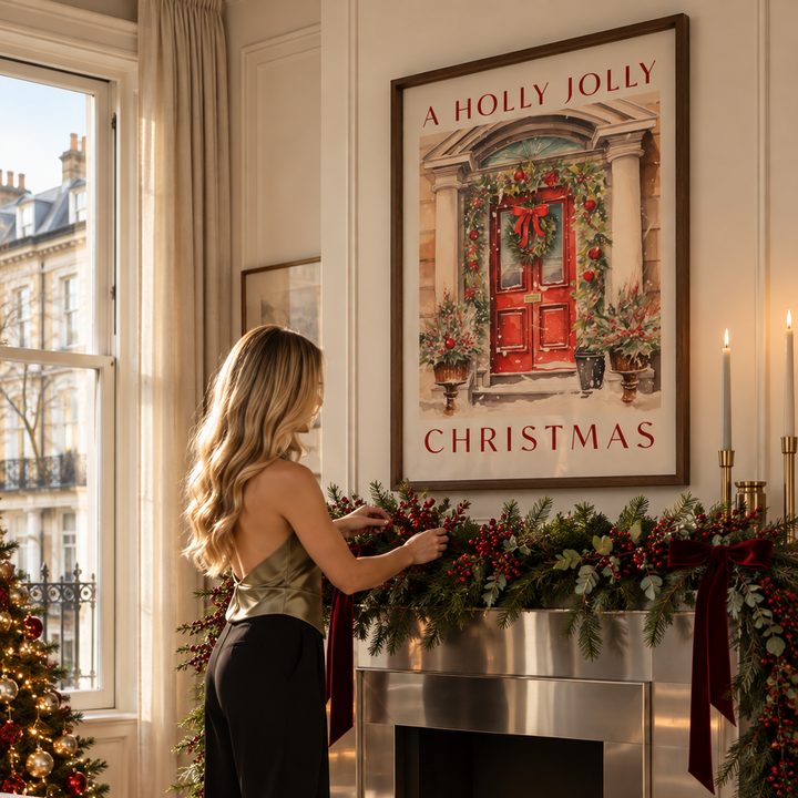 vintage christmas poster in luxury home