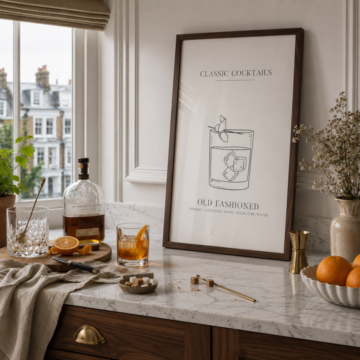 Classic cocktail poster in luxury kitchen