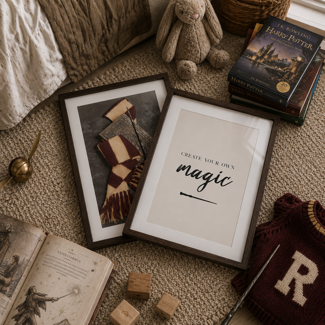harry potter inspired wall art in kids bedroom
