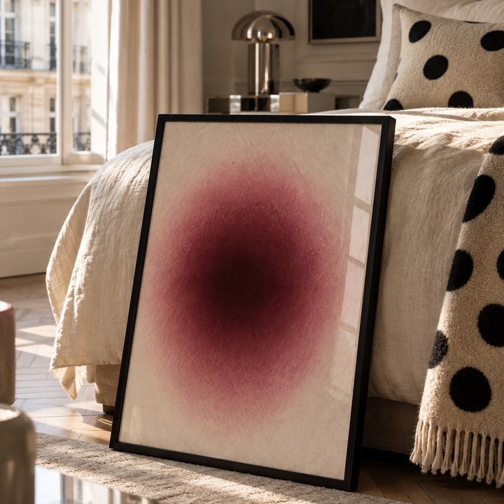 DeepRed Blur Illustration in a luxury parisian bedroom with bold polka dot accessories