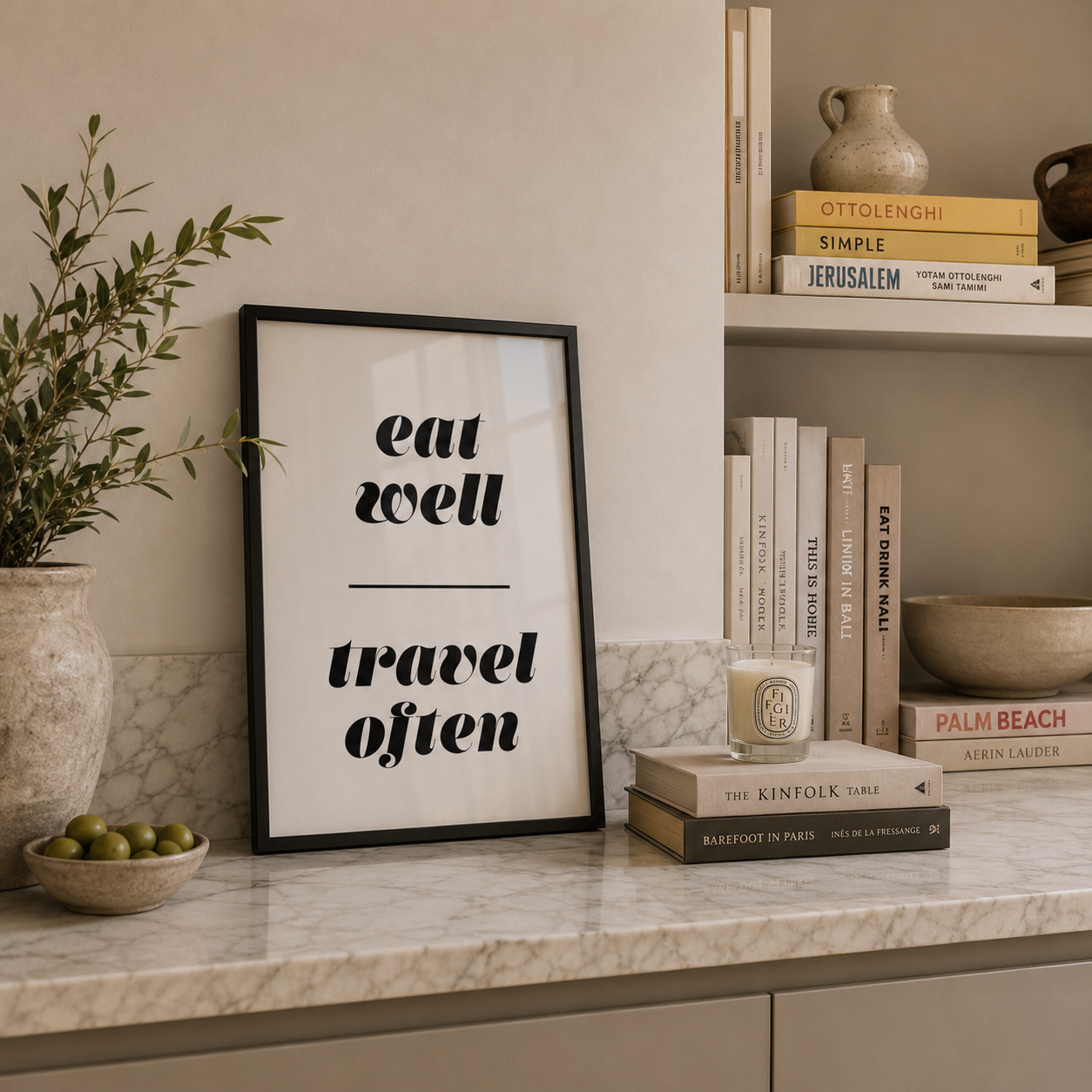 kitchen wall art in black frame