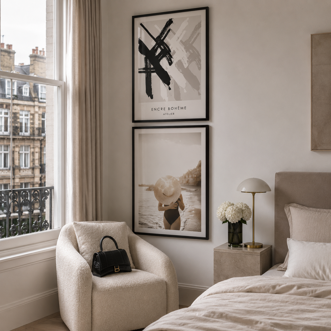 luxury wall art in stylish bedroom