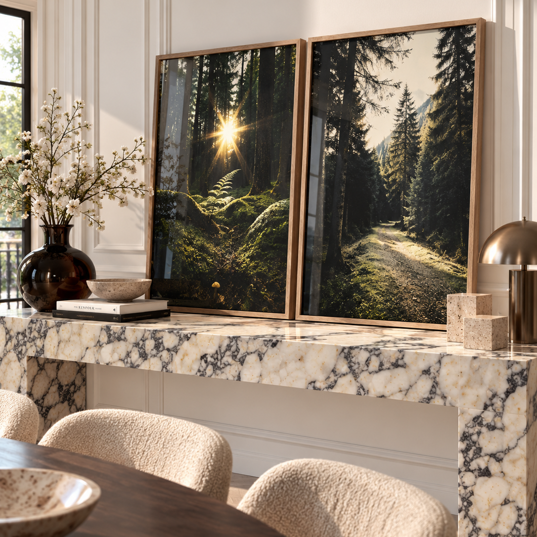 forest posters in luxury london dining room 