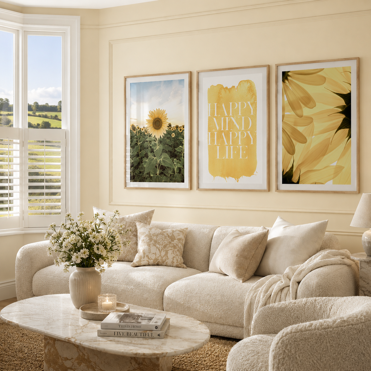 yellow wall art in country home
