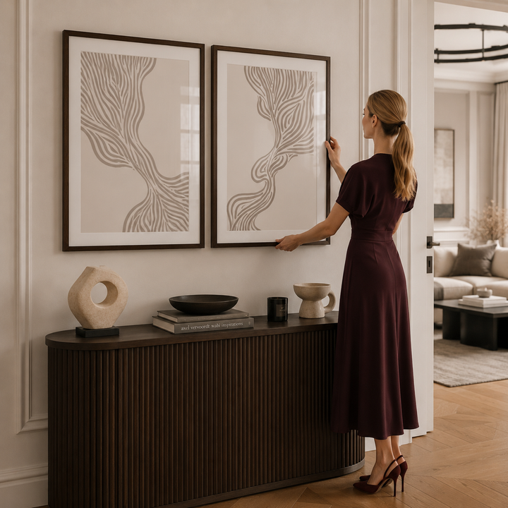 abstract neutral wall art in luxury home