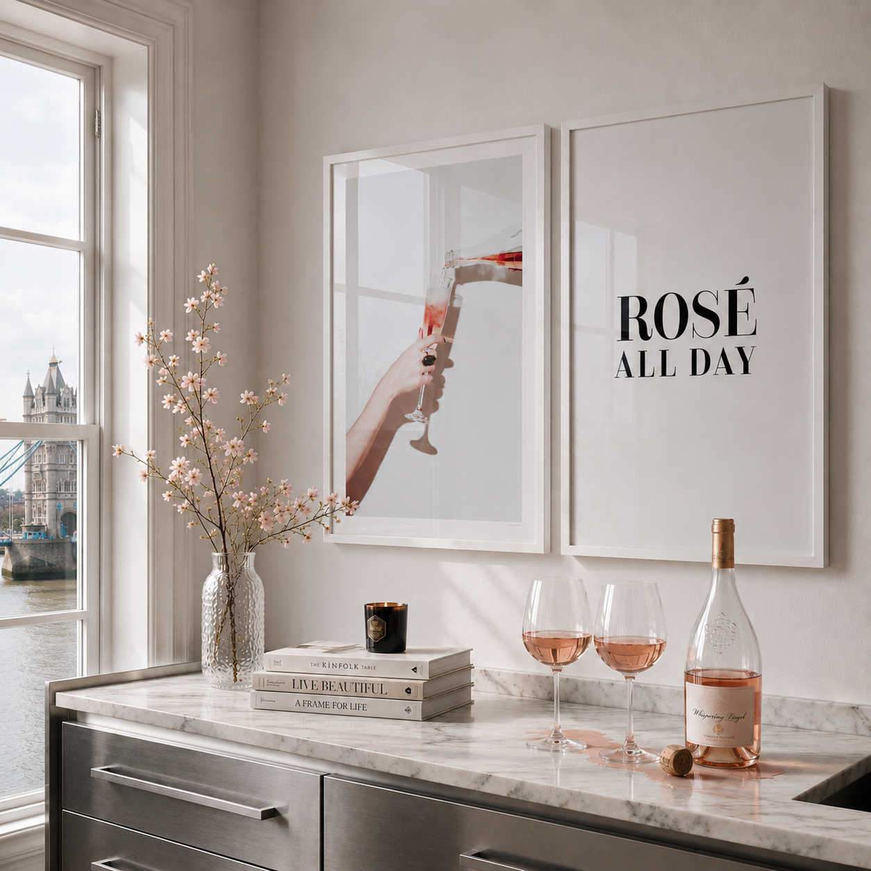 Pink Champagne Pour Poster