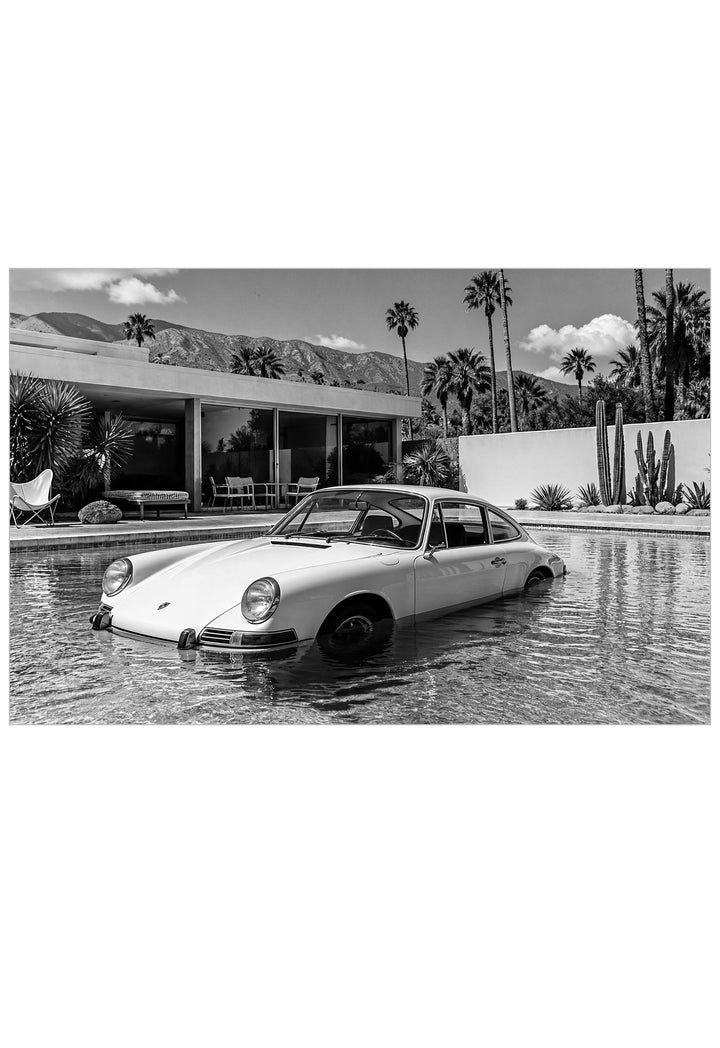 Classic car in pool poster