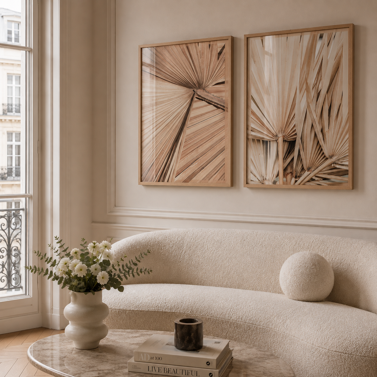 neutral botanical palm leaf posters