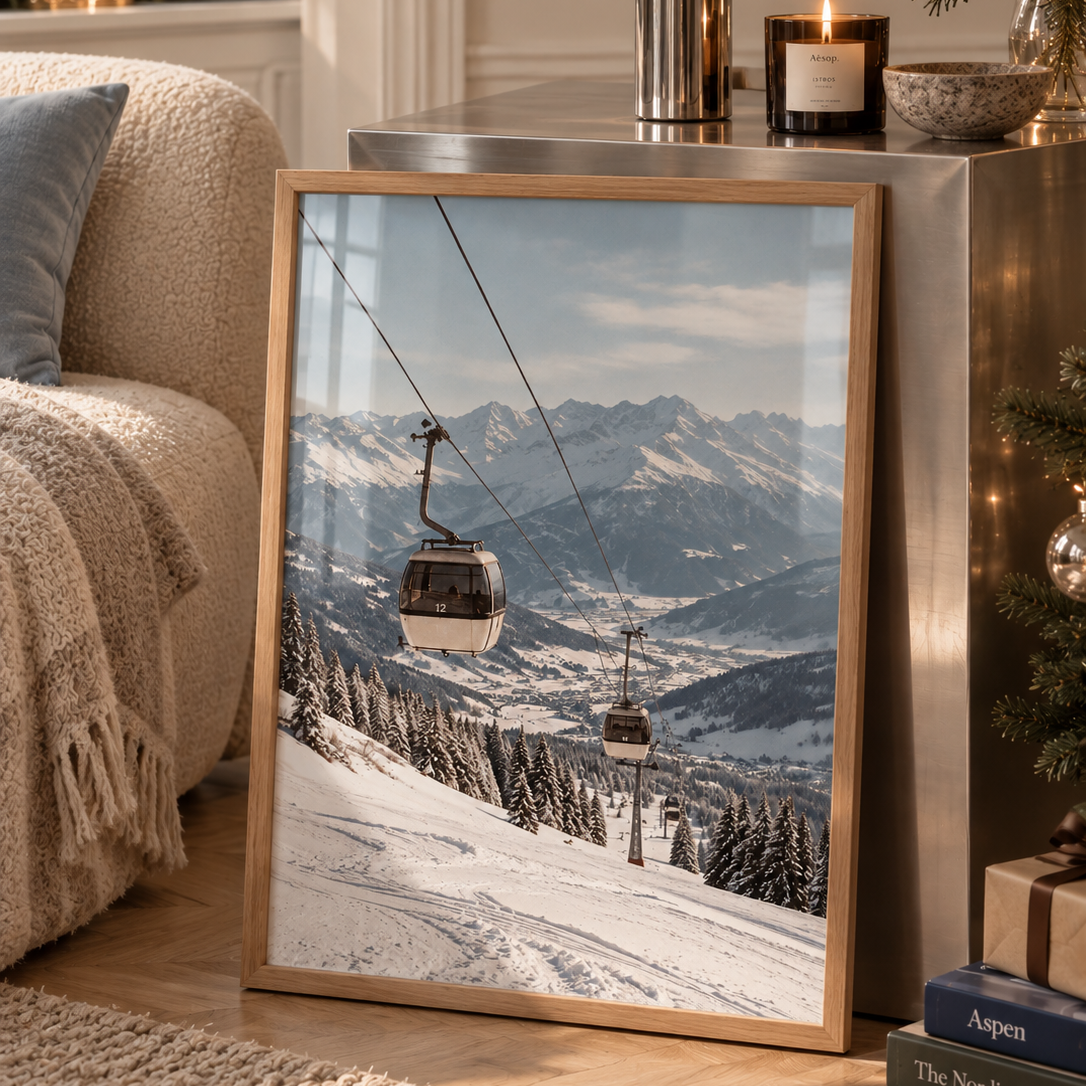 vintage ski cable car poster