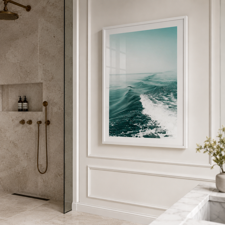 Turquoise Waves luxury wall art in stylish london bathroom