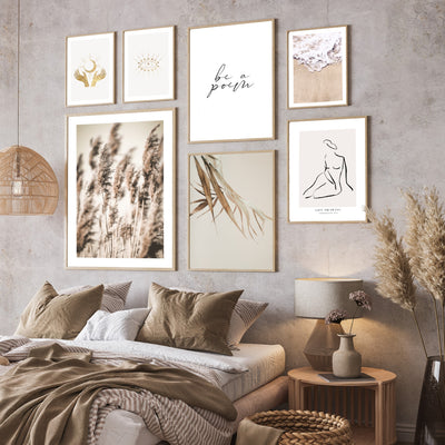 beige bedroom gallery wall prints posters