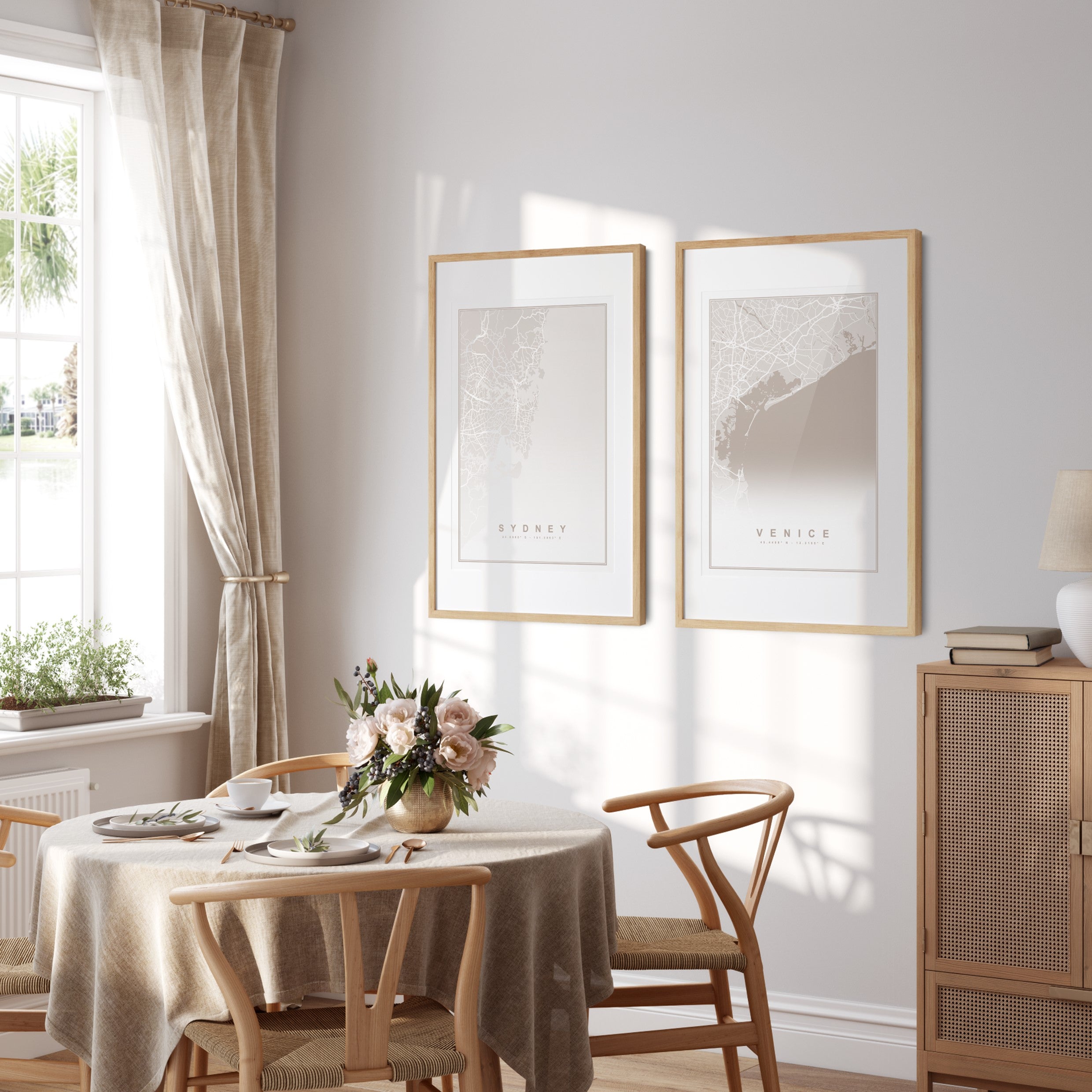 venice neutral wall art in boho living room