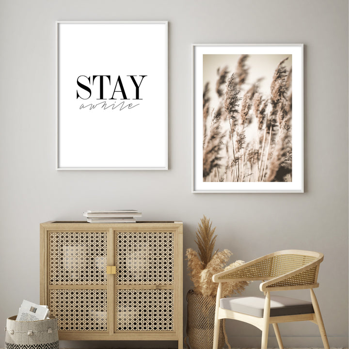 stylish wall art in boho living room