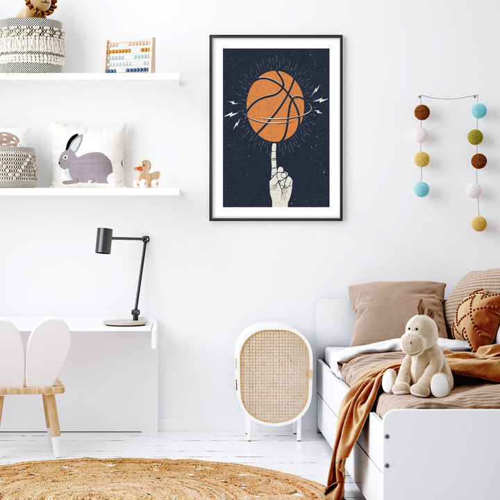 basketball spin poster in kids bedroom