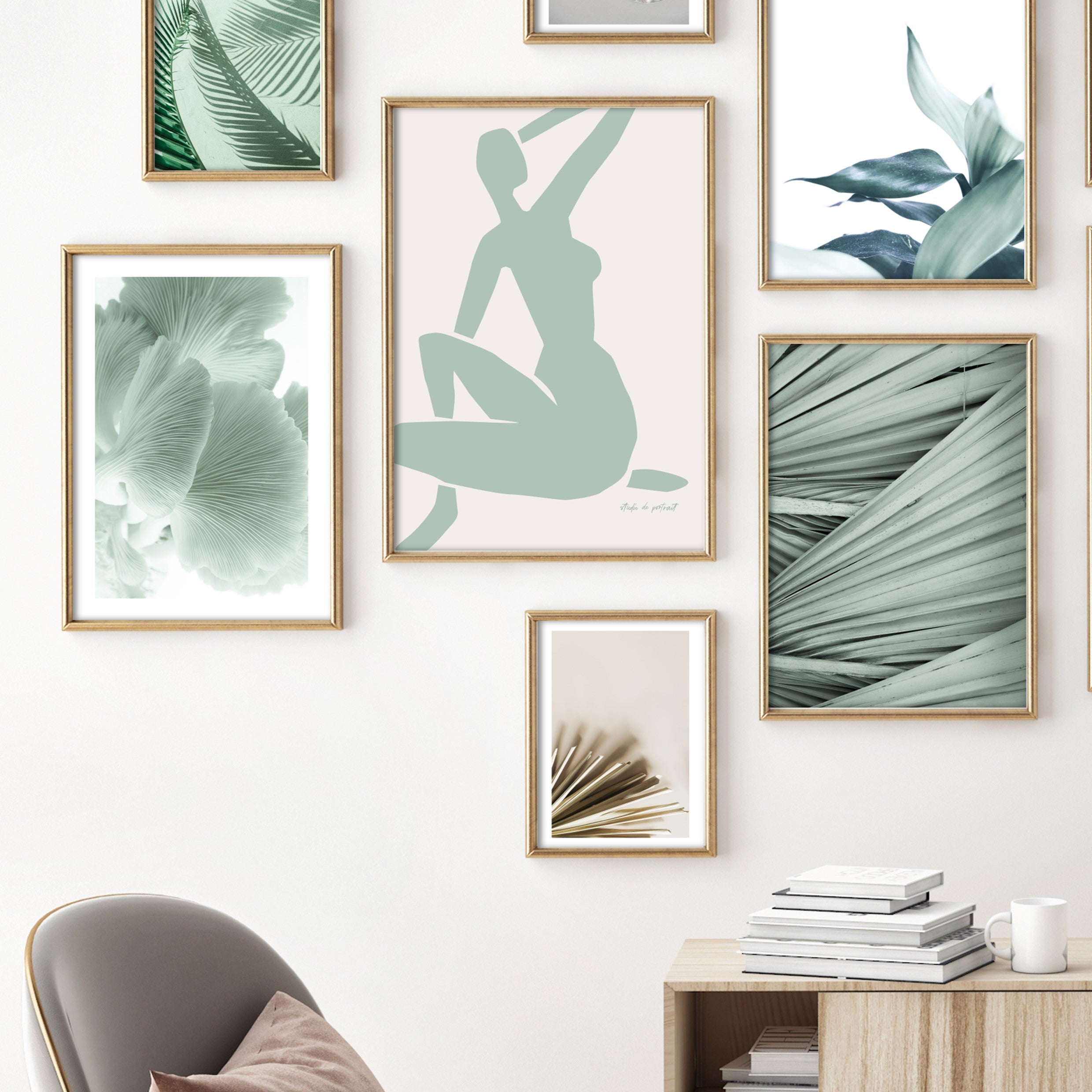 Print poster wall art light green palm leaves