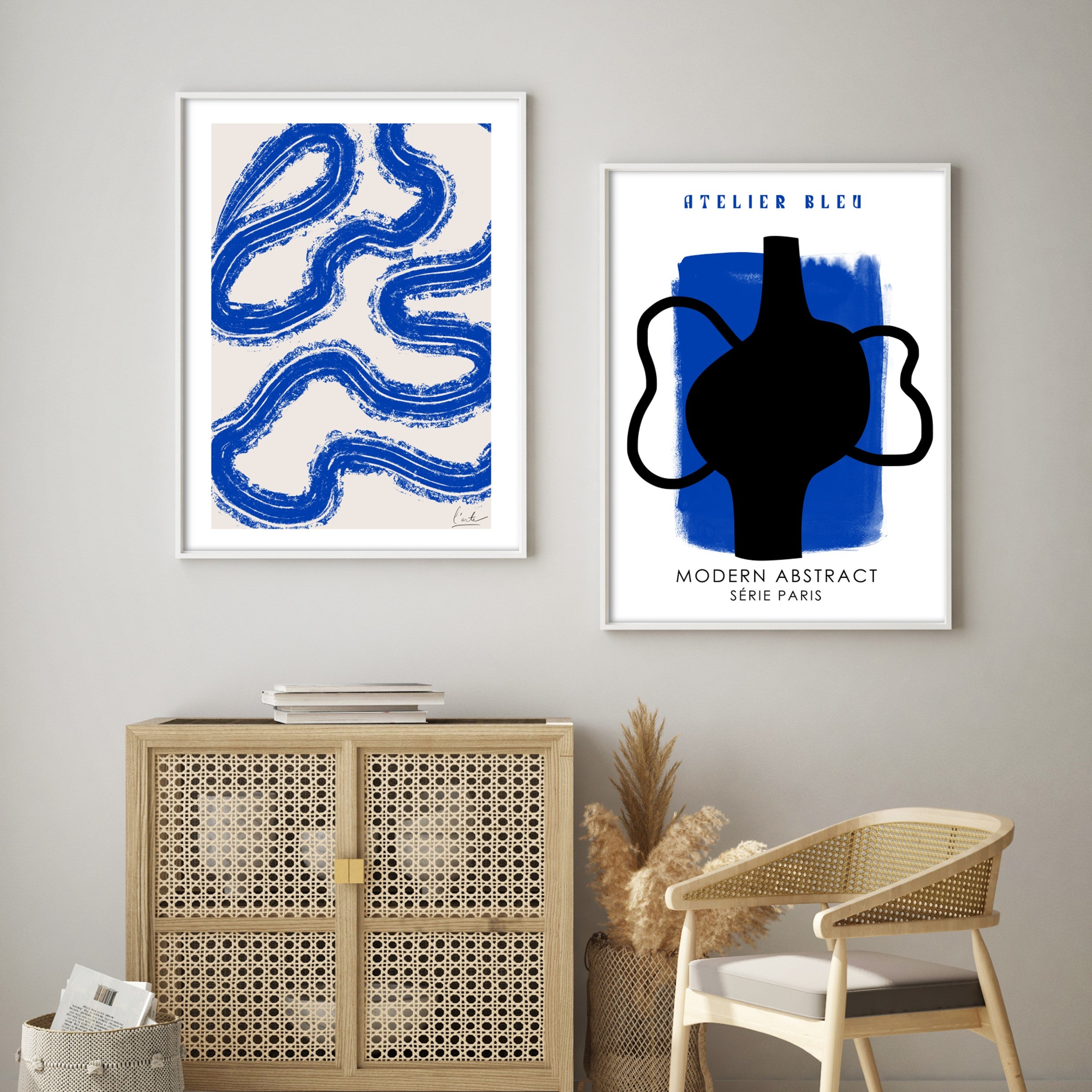 l'arte bleu wall art poster in boho living room