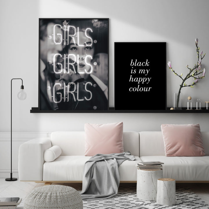 Print poster wall art black is my happy colour