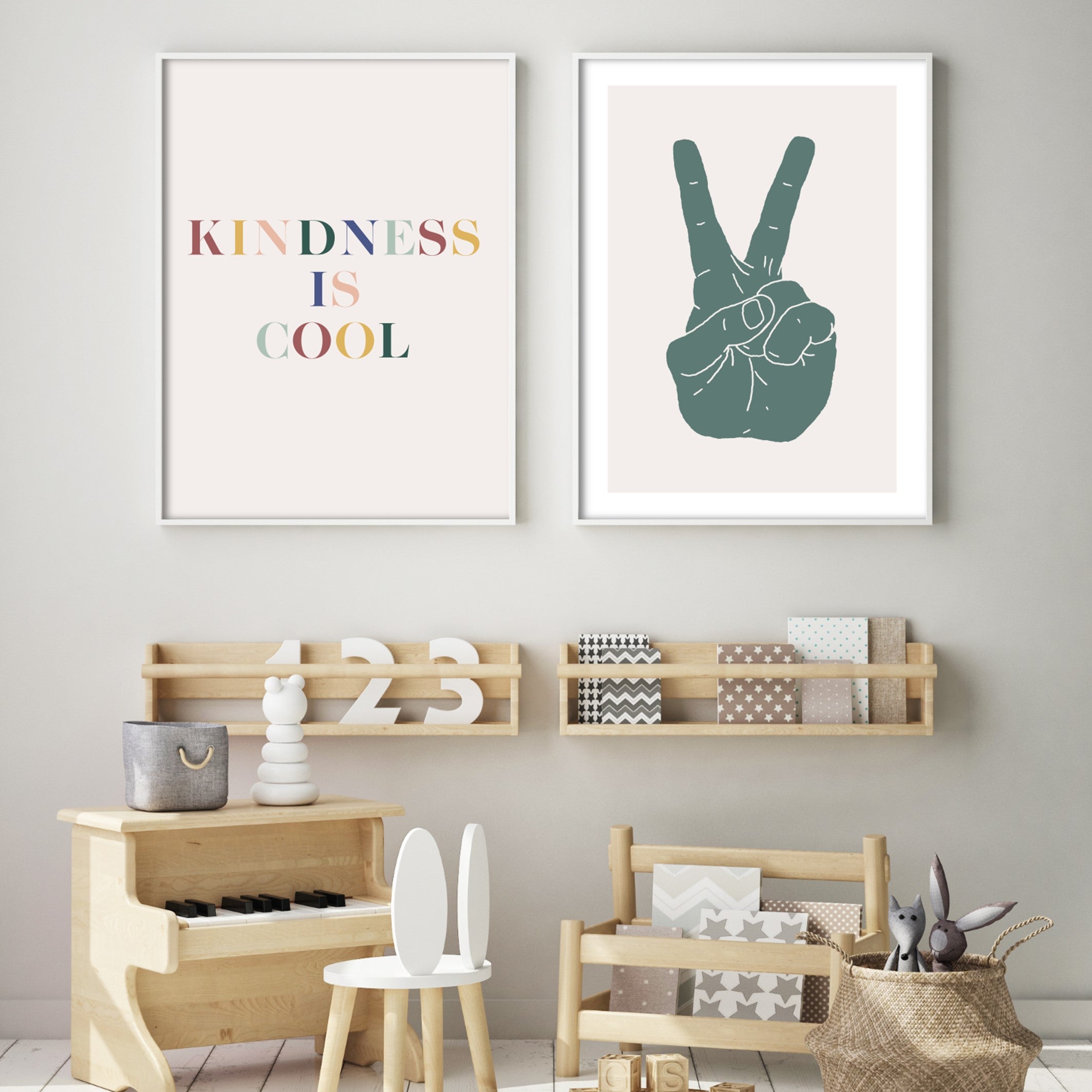 kindness wall art print set in kids bedroom