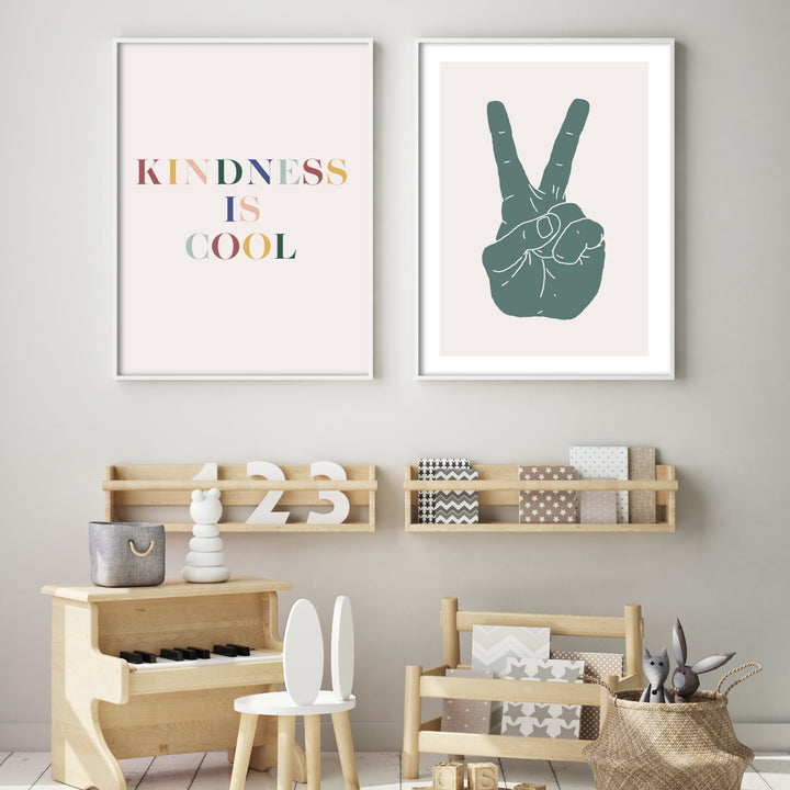 kindness wall art print set in kids bedroom