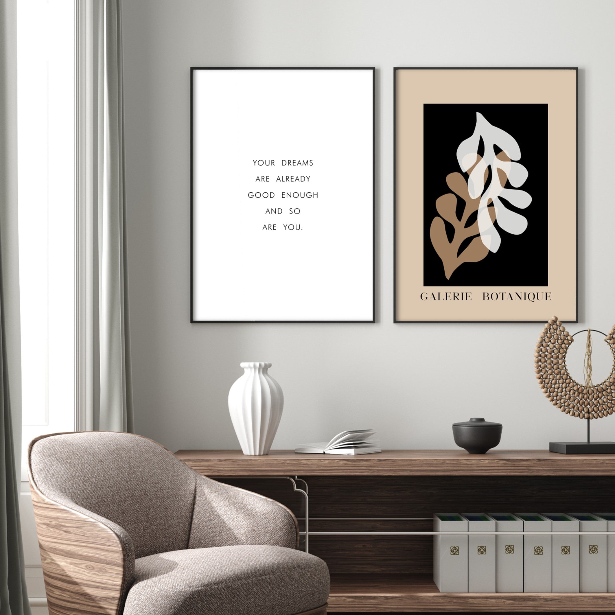 Scandinavian Wall Art inspired by Henri Matisse in modern thin black A2 Wood Frames