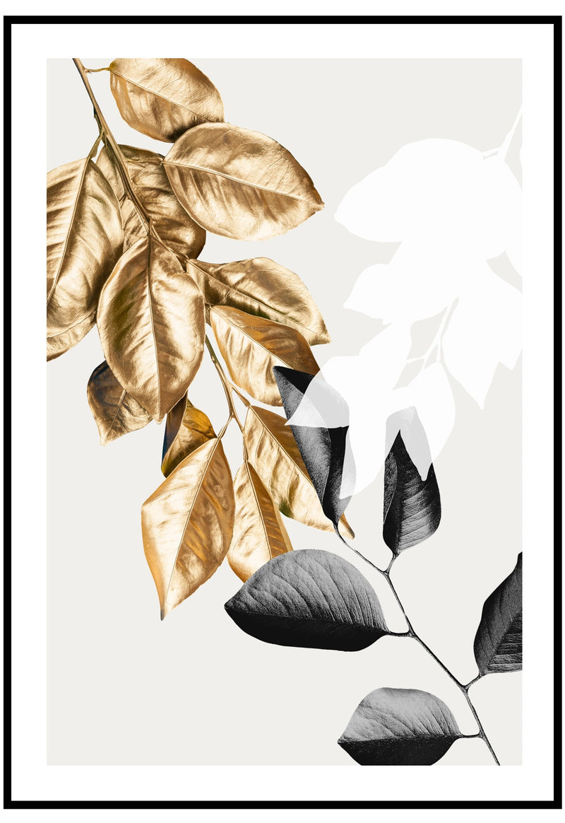 black and gold leaves poster