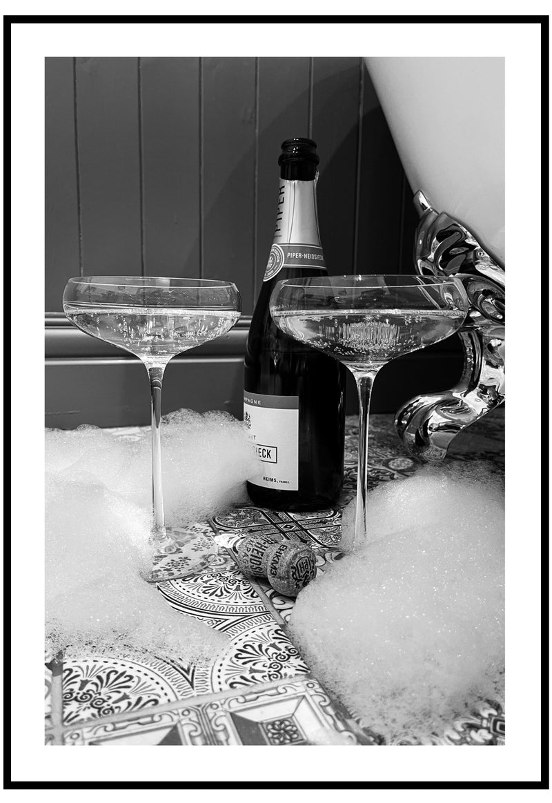 bubbles with bath wall art in black picture frame