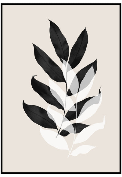 black and white illustrated leaves poster