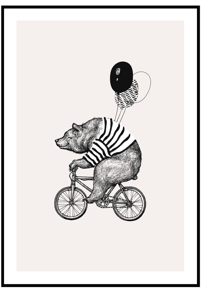 bicycle bear illustrated wall art