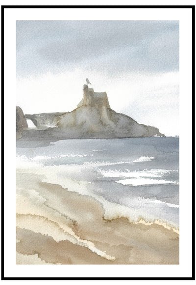 watercolour beach cliffs wall art