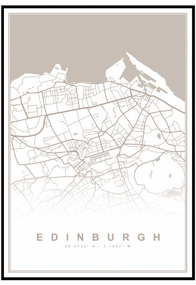 Neutral Edinburgh Map Wall Art