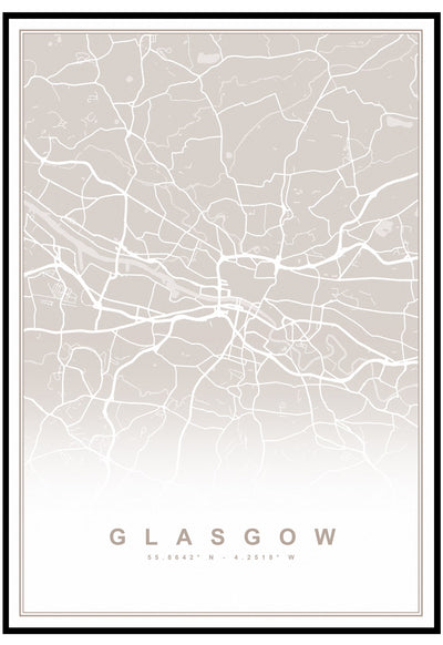 Neutral Glasgow Map Wall Art